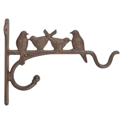Abbildung von Esschert Design Hanging Basket Haken Vogelmotive, 4,9 x 25 20 cm, Hängevorrichtung, aus Gusseisen, mit Vogelfiguren und zwei Haken, Montagelochung