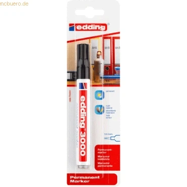 Abbildung von edding 3000 Permanentmarker schwarz 1 Stift Rund Spitze 1,5 3 mm schnell trocknender Permanent Marker wasserfest, wischfest für Karton, Kunststoff, Holz, Metall Universalmarker