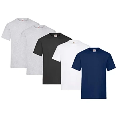 Abbildung von Fruit of the Loom Herren Regular Fit T Shirt Heavy Cotton Tee 5 Pack,2X Grau + 1x Schwarz Weiss Navy 1 HL Kauf Notizblock XXL