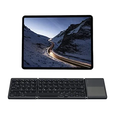 Abbildung von Mcbazel Foldable Keyboard Bluetooth, Tragbare Faltbare Drahtlose Klappbar Tri Tastatur mit Touchpad für Mobilgeräte Kompatibel Tablet/Handy/PC, Grau