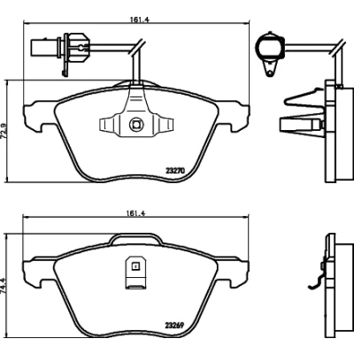 Abbildung von HELLA 8DB 355 008 921 Bremsbelagsatz mit integriertem Verschleißwarnkontakt VOLKSWAGEN: Transporter 4 Bus, Sharan I, Kastenwagen