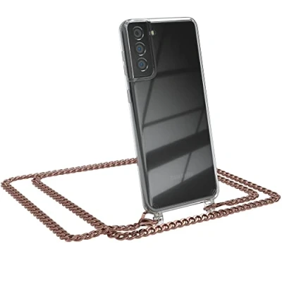 Abbildung von EAZY CASE Handykette kompatibel mit Samsung Galaxy S21 Plus 5G Handyhülle Metal Umhängeband und Ersatz Kordel schwarz, Handykordel Schutzhülle, Stylische Kette, Rose