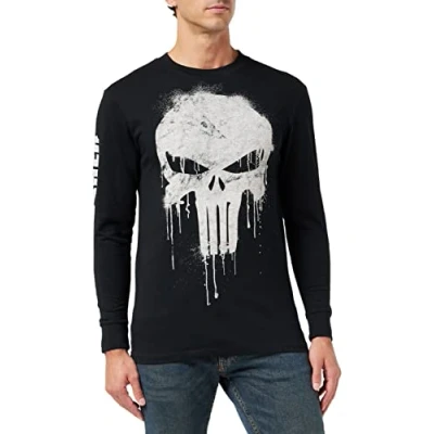Abbildung von Marvel Herren Avengers Punisher Skull Langarmshirt, Schwarz (Black Blk), XXL