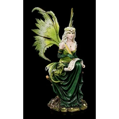 Abbildung von Figuren Shop GmbH Elfen Fantasy Figur Prinzessin Gaia mit Drache Fee, Engel, Flügel zum Stecken, Schmucksteinen verziert, H 51 cm
