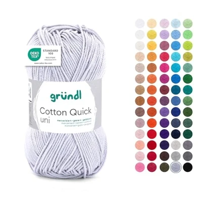 Abbildung von Gründl Wolle Cotton Quick uni Garn zum Stricken &amp; Häkeln aus 100 % Baumwolle, 1 Knäuel 50 g / 125 m, Häkelgarn/ Strickgarn , Hellgrau