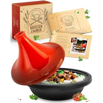 Abbildung von Krustenzauber Dampfgartopf Tajine Topf 2 4 Personen Hochwertige 27cm Gusseisen Tajine, (Tajine Induktion und Ofengeeignet, Topf, marokkanische Tajin, Tachine, Tagine, Tahini, Tajines, Tahin)