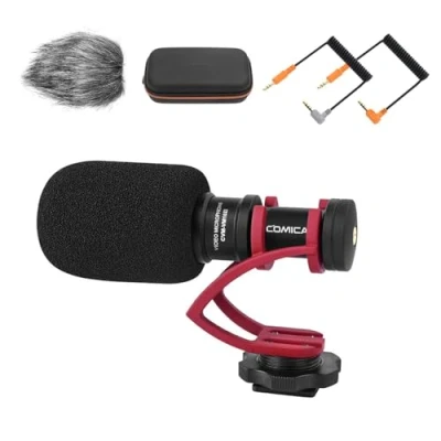 Abbildung von comica Kamera Mikrofon, CVM VM10II Richtmikrofon Cardioid Shotgun Video Camcorder Mikrofon für Canon, Nikon, Fuji, Sony, Panasonic, Olympus DSLR Kameras, Smartphones (mit Wind Muff) (rot)