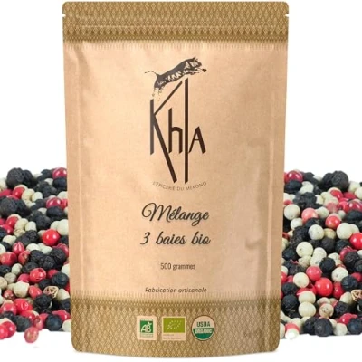 Abbildung von Khla Bunter Pfeffer Ganz Bio 500g Schwarzer, Weißer &amp; Rosa Bunt Kampot Pfefferkörner Premium Qualität Limitierte Produktion Direkt vom Erzeuger Aus Kambodscha Madagaskar