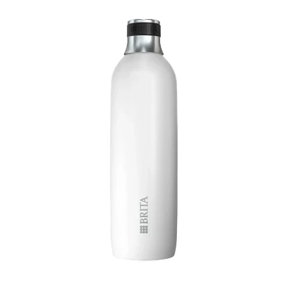 Abbildung von BRITA Edelstahlflasche weiß für sodaTRIO Wassersprudler (1l) isolierte &amp; doppelwandige Premium Edelstahl Flasche mit stylischem Silikonring am Verschluss rutschfestes Handling