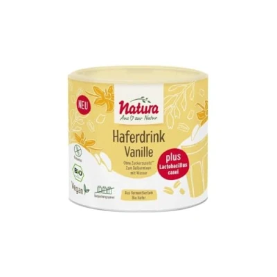 Abbildung von NATURA Bio Haferdrink Pulver mit echter Vanille und aktiven Milchsäurebakterien 100% ohne Zucker Zusatz, glutenfrei, vegan Instant Haferpulver 300 g für ca. 3 Liter
