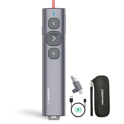 Abbildung von Norwii N95 Presentation Clicker, PowerPoint Clicker for Remote, Rechargeable Wireless Presenter Pointer, Slide ipad/mac/Laptop in Classroom, Auditorium, Church(Red, USB A&amp;C)