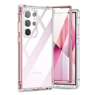 Abbildung von SURITCH Kompatibel mit Samsung Galaxy S23 Ultra Hülle Schutzhülle 360 Stoßfest Transparent Front Und Rückenschutz Handyhülle TPU Bumper Eingebautem Displayschutz Roségold