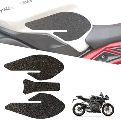 Abbildung von DFFMQSJ Seitlicher Tankpad Schutzaufkleber für Motorräder, Rutschfester Gas Kniegriff, Traktionspad, Tankpad, schwarzes selbstklebendes Zubehör, kompatibel mit Triumph Street Triple 765R 765RS 2019