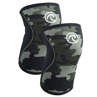Abbildung von Rehband Kniebandage Kraftsport, Kniestütze für Cross Fit &amp; schweres Training, Knee Sleeve aus 5 mm Neopren, in vielen Farben Größen, Unisex, Farbe:Camo 1 Paar, Größe:XL