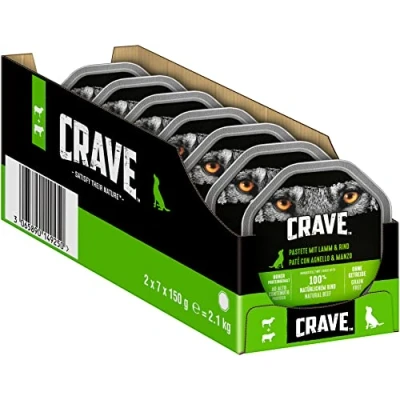 Abbildung von Crave Adult Hundenassfutter Pastete mit Lamm &amp; Rind, 14 Schalen, 7x150g (2er Pack) Premium Hundefutter nass hohem Proteingehalt ohne Zusatz von Getreide