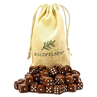 Abbildung von Waldfelsen 6, 12, 20, 30 oder 50 hochqualitative Würfel Standardgröße 16 mm Acrylwürfel Knobel Spielwürfel Dice 6 seitig sechsseitig Spielzubehör Set mit Stoffbeutel (Braun, Stück)