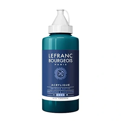 Abbildung von Lefranc Bourgeois 300456 Fine Acrylfarbe Türkisblau, 750ml Flasche, cremige auf Wasserbasis, schnell trocknend, lichtecht, wasserfest