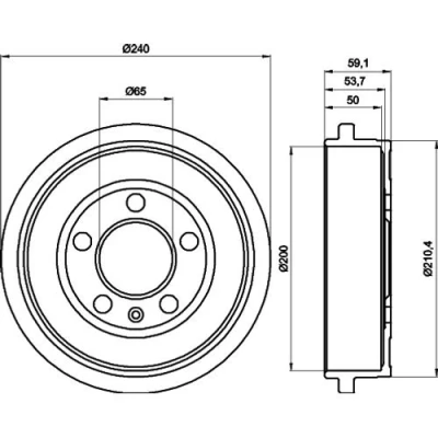 Abbildung von HELLA 8DT 355 300 371 Bremstrommel ohne Radlager, Radbefestigungsbolzen, Radnabe 240 SKODA: Fabia I Schrägheck, 1 Combi