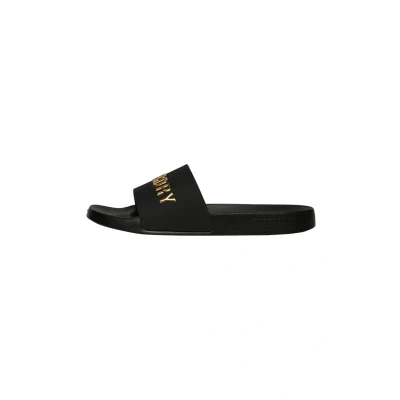 Abbildung von Superdry Vegan LOGO Badesandale, Damen, Größe: 36 37, Black metallic gold Schuhe