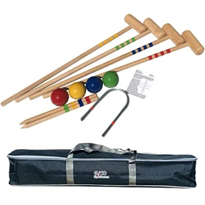 Abbildung von GICO Spielzeug Gartenset Krocket Set 4 Spieler (80 cm) spiel gut (Auszeichnung) 3224, Holz Krocketspiel für den Garten