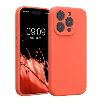 Abbildung von kwmobile Handyhülle kompatibel mit Apple iPhone 15 Pro Hülle gummierte Handy Case aus Silikon in Leuchtende Koralle