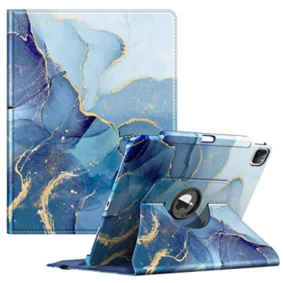 Abbildung von Fintie Hülle für iPad Pro 12.9 Zoll 6.Generation 2022/iPad 2021/2020/2018 mit Stifthalter Schutzhülle Cover 360 Grad drehbarem Ständer und Auto Schlaf/Wach Funktion, Ozean Marmor