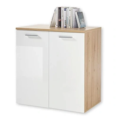 Abbildung von PABLO Kommode in Artisan Eiche Optik, Weiß Modernes Sideboard mit viel Stauraum für Ihren Wohnbereich 80 x 85 50 cm (B/H/T)