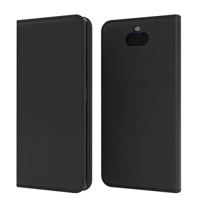 Abbildung von EAZY CASE Tasche kompatibel mit Sony Xperia 10 Vintage Schutzhülle Standfunktion Klapphülle im Bookstyle, Handytasche Handyhülle Flip Cover Magnetverschluss und Kartenfach, Kunstleder, Schwarz