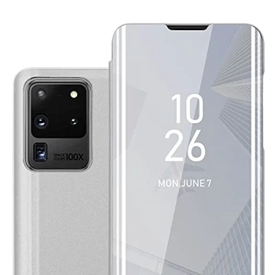 Abbildung von Cadorabo Hülle kompatibel mit Samsung Galaxy S20 Ultra Schutzhülle TPU Silikon Case 360 View Spiegel, Slim Kratzfest Weiche Gummi Rundumschutz Cover für in Silber