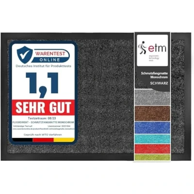 Abbildung von etm Schmutzfangmatte ColorLine Türmatte in vielen Größen Fußmatte für Innenbereich Rutschfester Teppich Flur, Haustür, Eingang, Eingangsbereich, Vorzimmer Schwarz 60x90 cm