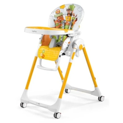 Abbildung von Peg Perego Prima Pappa Follow Me Fox&amp;Friends Hochstuhl mit Baby Liegefunktion und 4 Doppelrollem Bremsen, PVC Bezug (phthalatfrei), mehrfarbig