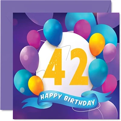 Abbildung von Stuff4 Geburtstagskarte zum 42. Geburtstag Männer und Frauen Luftballon Party Karten 42 Jahre alte Frau Bruder Schwester Mutter Vater Tante Onkel bester Freund Cousin 145 mm x