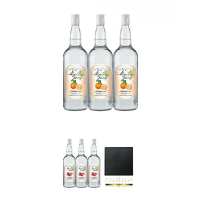 Abbildung von Alpenschnaps Steinbeisser Marille 3 x 1,0 Liter + Himbeere Schiefer Glasuntersetzer eckig ca. 9,5 cm Durchmesser