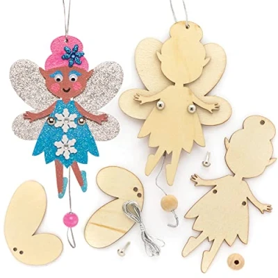 Abbildung von Baker Ross FE861 WInterfee Holzpuppen, 5 Stück, Basteln Sie Ihre eigenen Puppen für Kinder, Holzhandwerk Kinder zum Zusammenbauen und Dekorieren