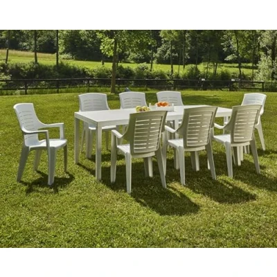 Abbildung von Dmora Gartentisch Susa, Rechteckiger ausziehbarer Esstisch, Gartentisch, 100 % Made in Italy, 150x90h72 cm, Weiß