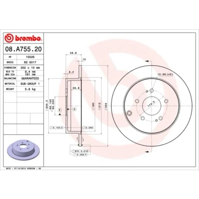 Abbildung von BREMBO 08.A755.20 Bremsscheibe 302 10 5 voll MITSUBISHI: Grandis