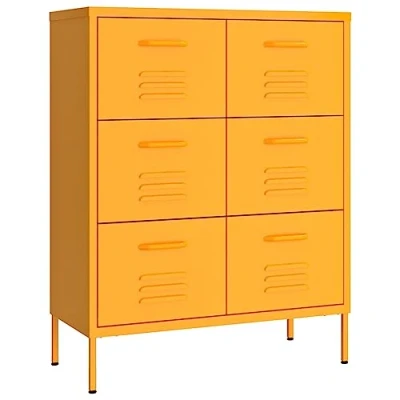 Abbildung von vidaXL Schubladenschrank mit 6 Schubladen Sideboard Kommode Anrichte Schrank Beistellschrank Mehrzweckschrank Senfgelb 80x35x101,5cm Stahl