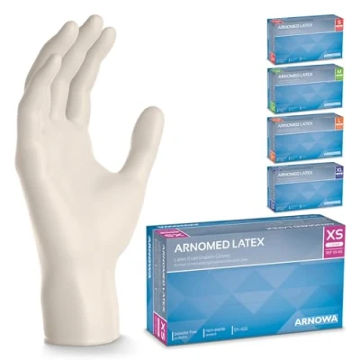 Abbildung von 500x ARNOMED Einweghandschuhe XS, Latexhandschuhe Weiß (5x100 Stück), puderfrei, Handschuhe Latex Einweg, Putzhandschuhe, Handschuhe, Einmal /Einweg S, M, L &amp; XL