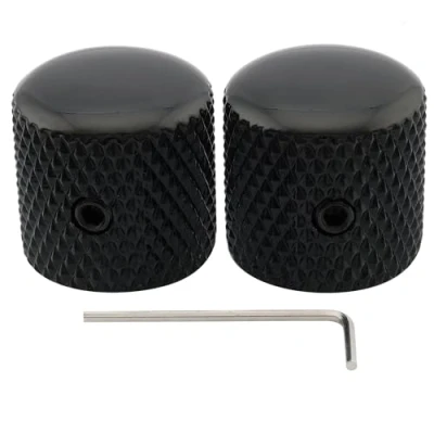 Abbildung von Musiclily Pro 1/4 Zoll Stahl Gitarren Knöpfe Dome Knobs mit Schraubbar Universeller Fitting für Strat Tele E Gitarre oder Precision Bass, Schwarz (2 Stück)
