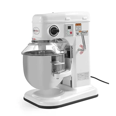 Abbildung von HENDI Planetenrührer, Küchenmaschine, Digitales Bedienfeld, inkl. Schüssel, Schläger, Schneebesen, Teighaken, Eingebaute Sicherheitsabschalter, 7L, 230V, 650W, 240x420x(H)425mm, Gussstahl, Kunststoff