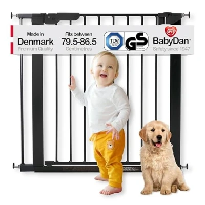 Abbildung von BabyDan Premier Türschutzgitter / Treppenschutzgitter zum Klemmen, 79,6 86,5 cm hergestellt in Dänemark + TÜV/GS geprüft, Farbe: Schwarz