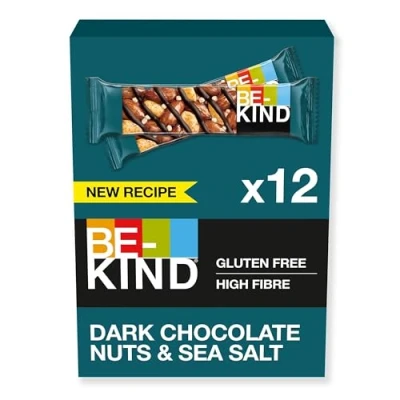 Abbildung von BE KIND Riegel, glutenfreie Snack Dark Chocolate Nuts &amp; Sea Salt, hoher Ballaststoffgehalt, ohne künstliche Farb , Aroma oder Konservierungsstoffe, 12 x 40g