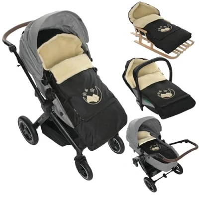 Abbildung von Winter Fußsack für Kinderwagen Babyschale Schlittensack Lammwollesack Baby Kuschelsack Winterfußsack 40 x 90/110 cm (Schwarz)
