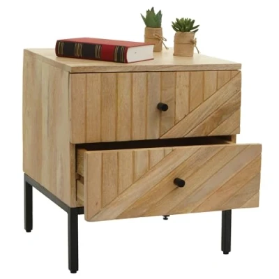 Abbildung von Nachttisch HWC L95, Kommode Beistelltisch Nachtschrank Schrank, Schublade Mango Holz 51x45x40cm MVG Zertifiziert, Natur