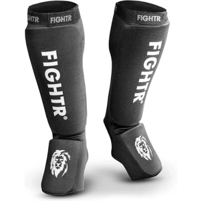 Abbildung von FIGHTR Premium Schienbeinschoner für Kampfsport, Kickboxen, Boxen. Schienbeinschützer Erwachsene (Schwarz, Erwachsene)