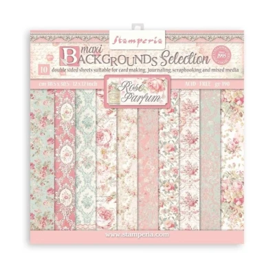 Abbildung von Stamperia International SBBL126 Scrapbooking Pad 10 Sheets cm 30.5x30.5 (12 &quot;X12&quot;) Maxi Background Selection Rose Perfum, Multi Color, 30.5 x