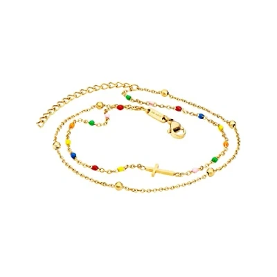 Abbildung von Julie Julsen JJAC29220G Damen Fußkettchen Kreuz Edelstahl Gold bunt 26 cm