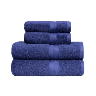 Abbildung von Amazon Basics Badetuch 4er Pack 2 Badetücher und Handtücher, ausbleichsicher, Königsblau, 100% Baumwolle 500g/m², 70 L x 60 W cm