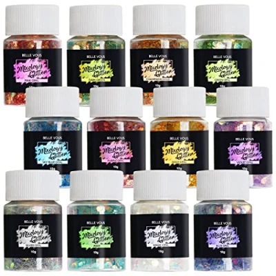 Abbildung von Belle Vous Streudeko 12 teiliges Set Holografie Glitzerpulver für Bastelprojekte, Stück Holografisches Bastelset