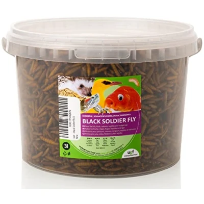 Abbildung von UGF Hermetia Besser als getrocknete Mehlwürmer 3 Liter ≈ 430g, 85 mal mehr Kalzium lebende Mehlwürmer, BSFL Futter für Wildvögel, Schildkröten, Ratten, Igel, Hamster Soldatenfliegenlarven
